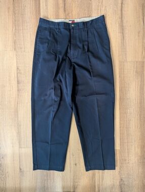 Vintage Tommy Hilfiger Mens Dress Pants 36x30 Navy Pleated Cotton Cuffed Classic